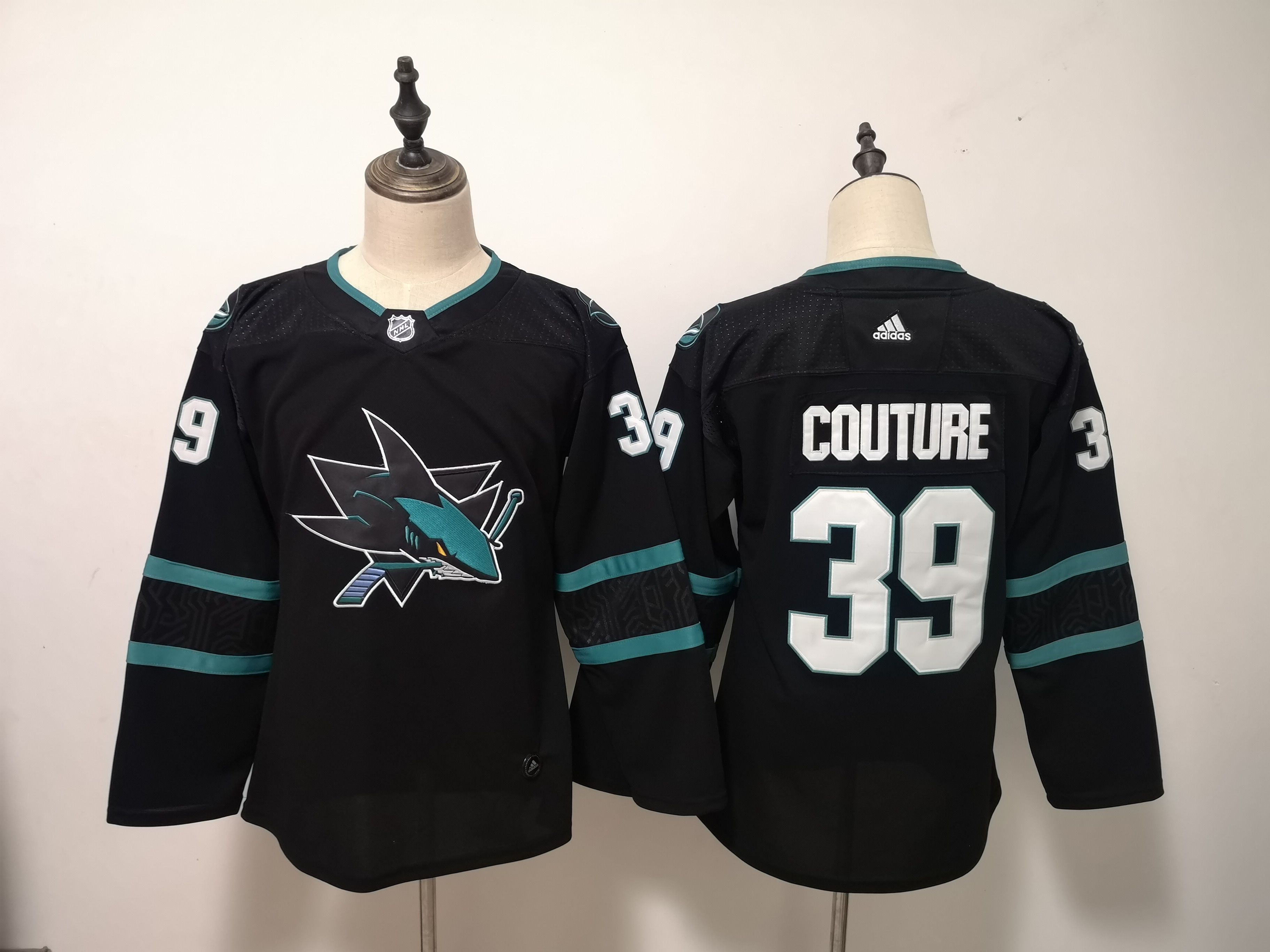 Women San Jose Sharks #39 Couture Black Adidas Stitched NHL Jersey->women nhl jersey->Women Jersey